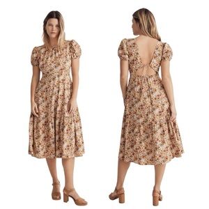 Madewell Backless Floral Dress in Cream and Brown
